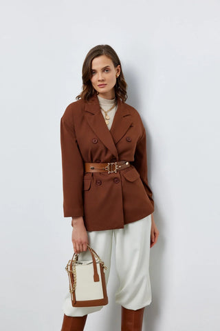 Kruvaze Blazer Ceket Kahverengi