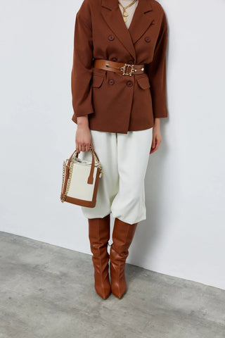 Kruvaze Blazer Ceket Kahverengi