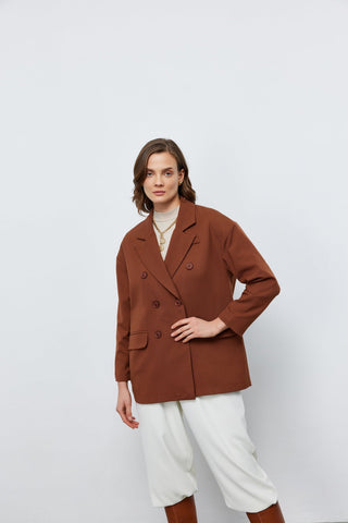 Kruvaze Blazer Ceket Kahverengi