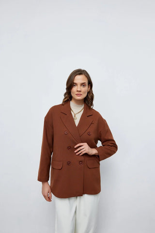 Kruvaze Blazer Ceket Kahverengi