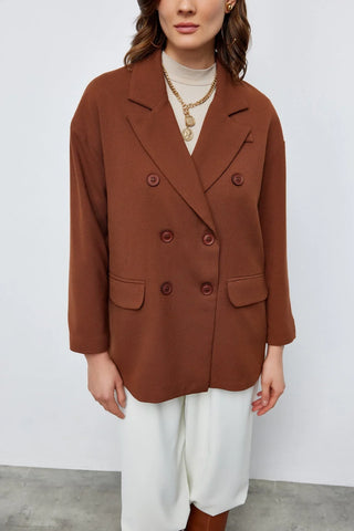 Kruvaze Blazer Ceket Kahverengi