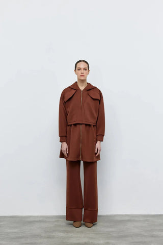 Hoodie Fermuarlı Scuba Takım Kahve