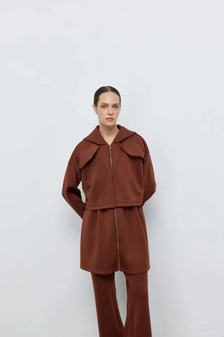 Hoodie Fermuarlı Scuba Takım Kahve