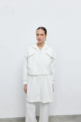 Hoodie Fermuarlı Scuba Takım Ekru