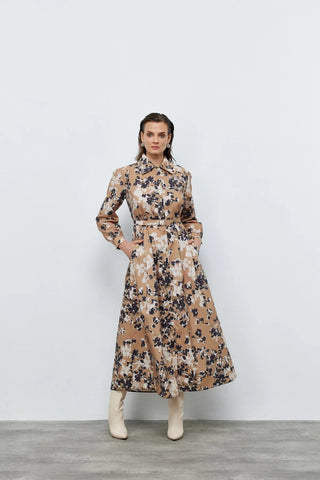 Fular Detaylı Kemerli Elbise Çiçek