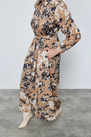 Fular Detaylı Kemerli Elbise Çiçek