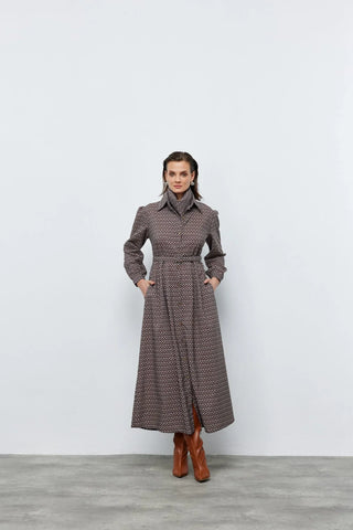 Fular Detaylı Kemerli Elbise Geometrik