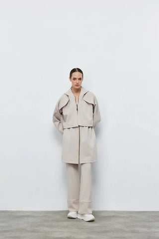 Hoodie Fermuarlı Scuba Takım Taş