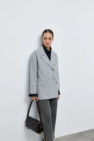 Kruvaze Blazer Ceket Gri