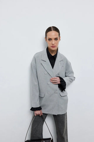 Kruvaze Blazer Ceket Gri