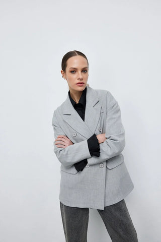 Kruvaze Blazer Ceket Gri