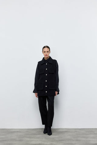 Tüvit İnci Düğmeli Yelek Siyah