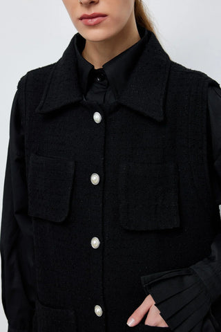 Tüvit İnci Düğmeli Yelek Siyah