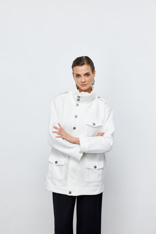 Bomber Fileli Scuba Ceket Ekru