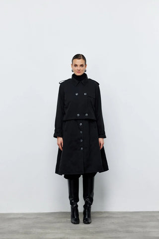 Ceket Yelek İkili Trençkot Siyah