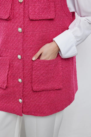 Tüvit İnci Düğmeli Yelek Fuşya