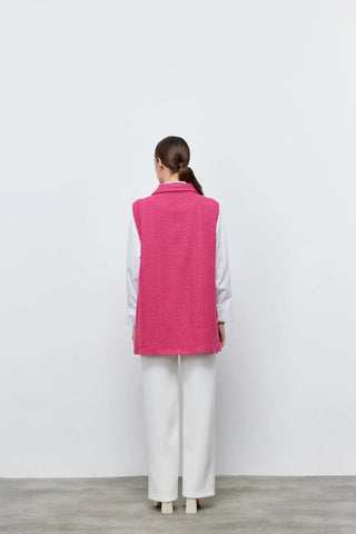 Tüvit İnci Düğmeli Yelek Fuşya