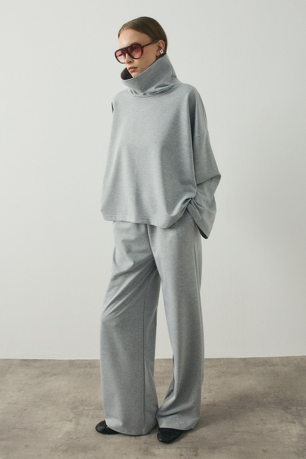 Fold Relax Pantolon Takım Gri Melanj