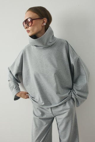 Fold Relax Pantolon Takım Gri Melanj