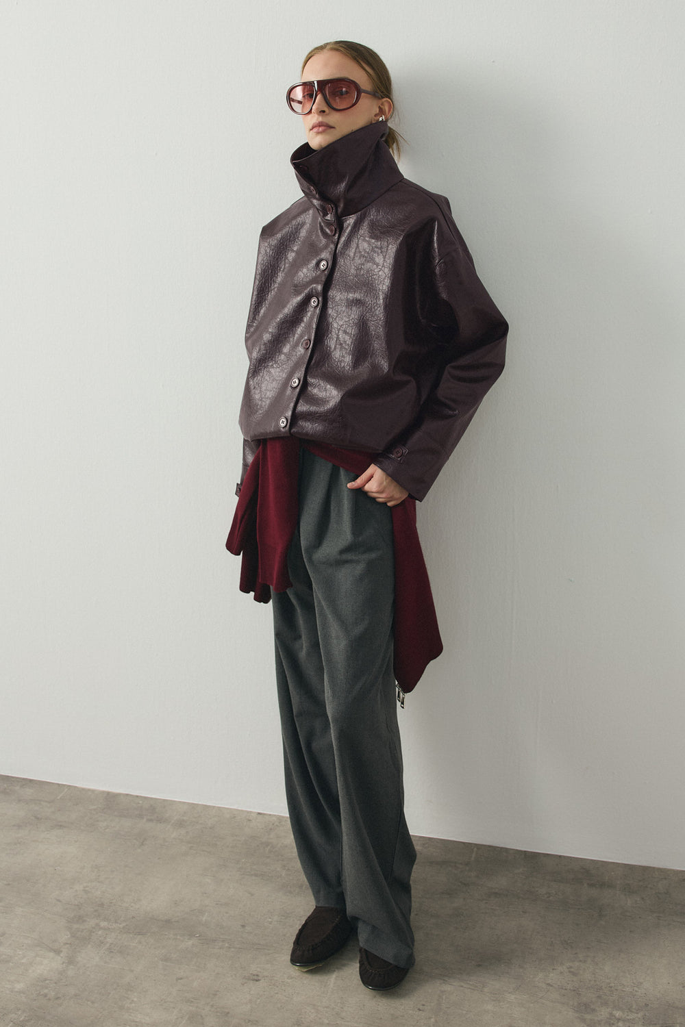 Bomber Deri Ceket Bordo