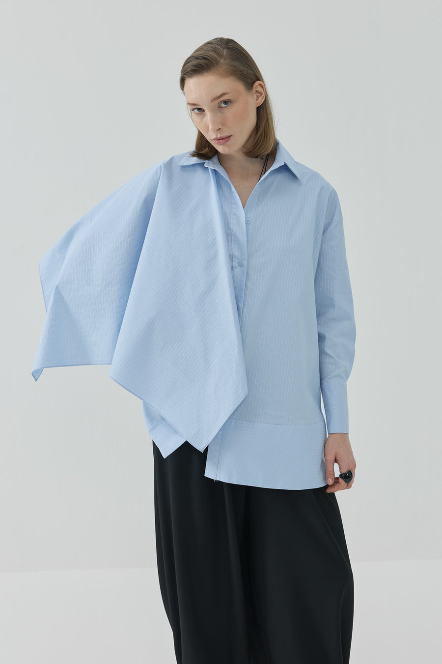 Oversize Fularlı Uzun Gömlek Bebe Mavi