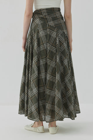 Pearly Godeli Etek Haki Yeşili Ekose
