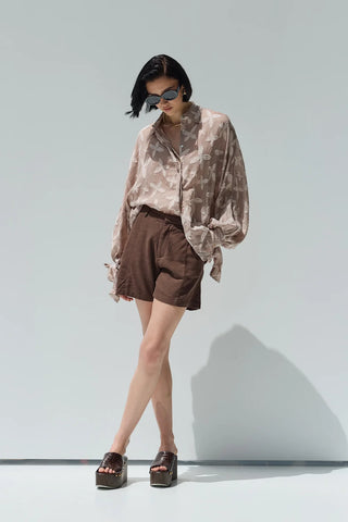 Flower Desenli Gömlek Vizon