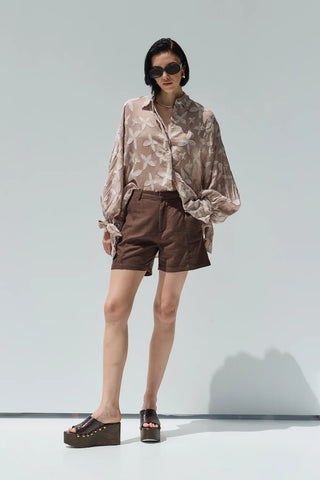 Flower Desenli Gömlek Vizon