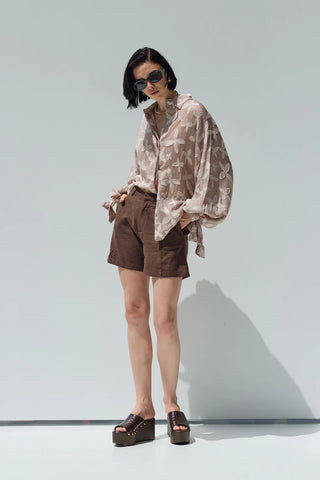 Flower Desenli Gömlek Vizon