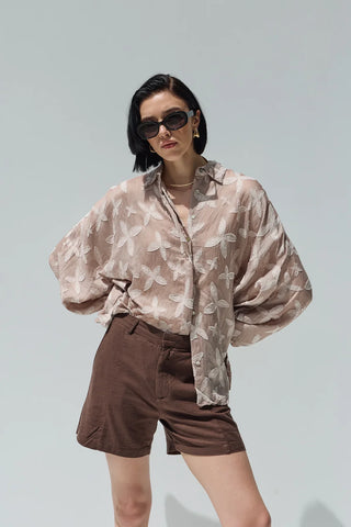 Flower Desenli Gömlek Vizon