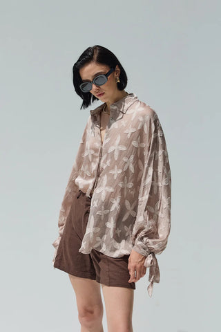 Flower Desenli Gömlek Vizon