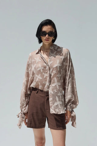 Flower Desenli Gömlek Vizon