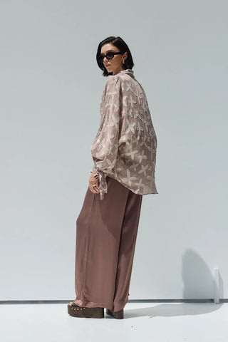 Flower Desenli Gömlek Vizon