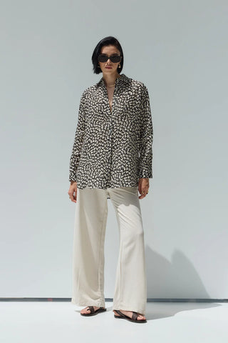 Beliz Keten Gömlek Siyah Desenli