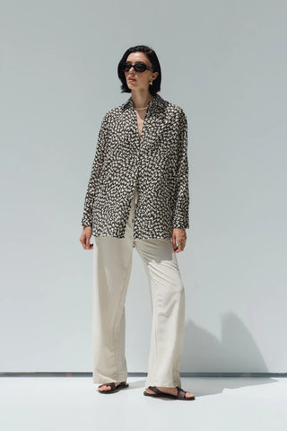 Beliz Keten Gömlek Siyah Desenli