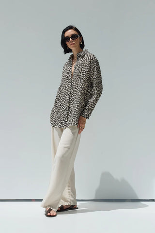 Beliz Keten Gömlek Siyah Desenli