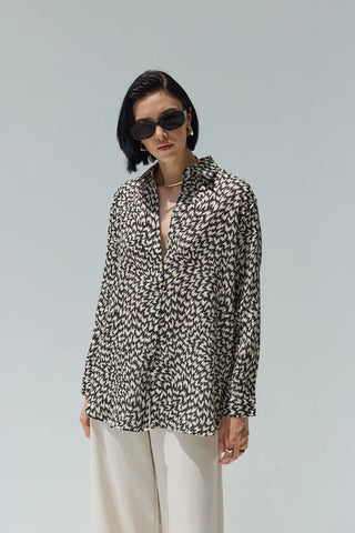 Beliz Keten Gömlek Siyah Desenli