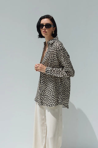 Beliz Keten Gömlek Siyah Desenli