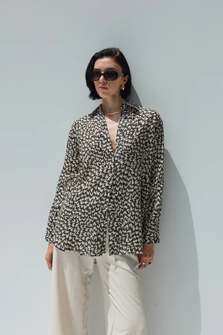 Beliz Keten Gömlek Siyah Desenli