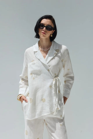 Luna Keten Nakışlı Tunik Ekru