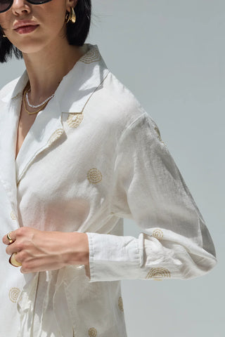 Luna Keten Nakışlı Tunik Ekru