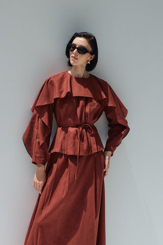 Perna Keten Bluz Kiremit