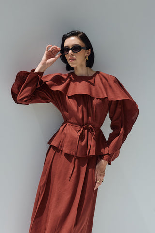 Perna Keten Bluz Kiremit