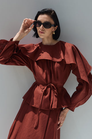 Perna Keten Bluz Kiremit