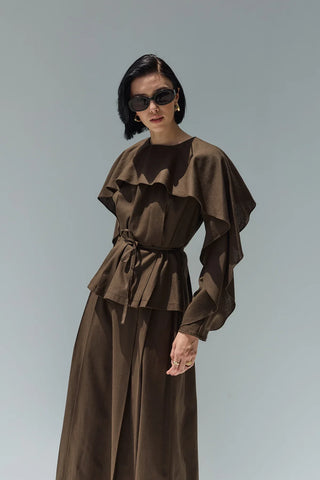 Perna Keten Bluz Kahverengi