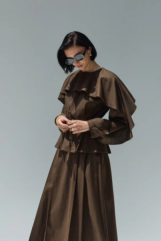 Perna Keten Bluz Kahverengi