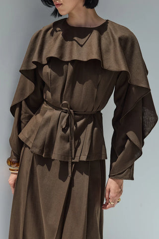 Perna Keten Bluz Kahverengi