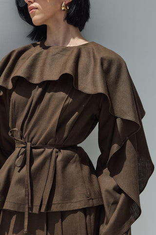 Perna Keten Bluz Kahverengi