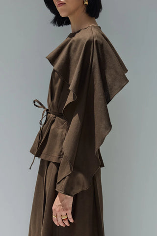 Perna Keten Bluz Kahverengi