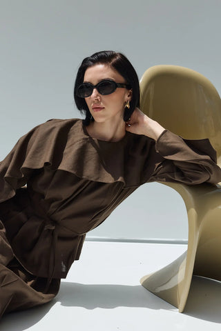 Perna Keten Bluz Kahverengi